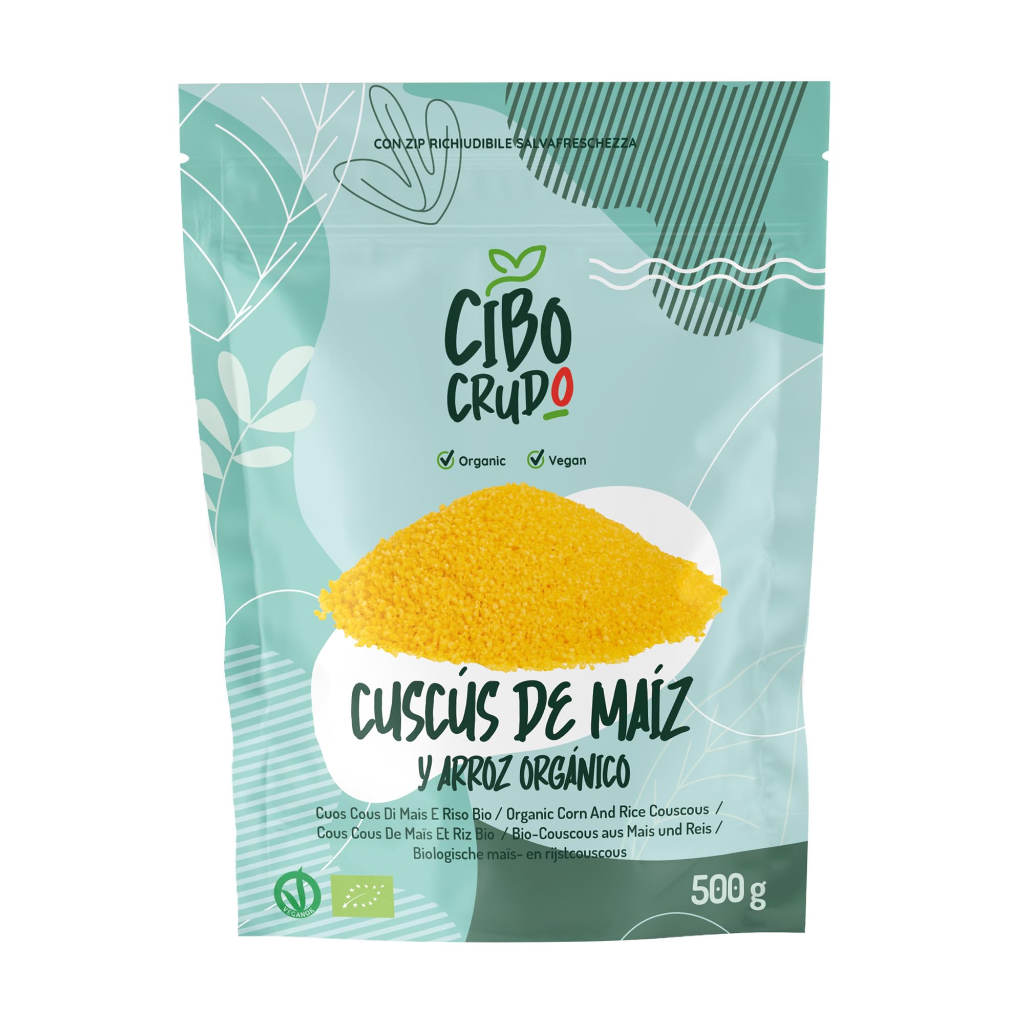 Cous Cous de Maíz y Arroz Ecológico y Crudo - 500g. 70% Maíz y 30% Arroz. Cuscus Naturalmente Sin Gluten. Rica en Carbohidratos y Fuente de Fibra. Versátil para Recetas Dulces o Saladas.