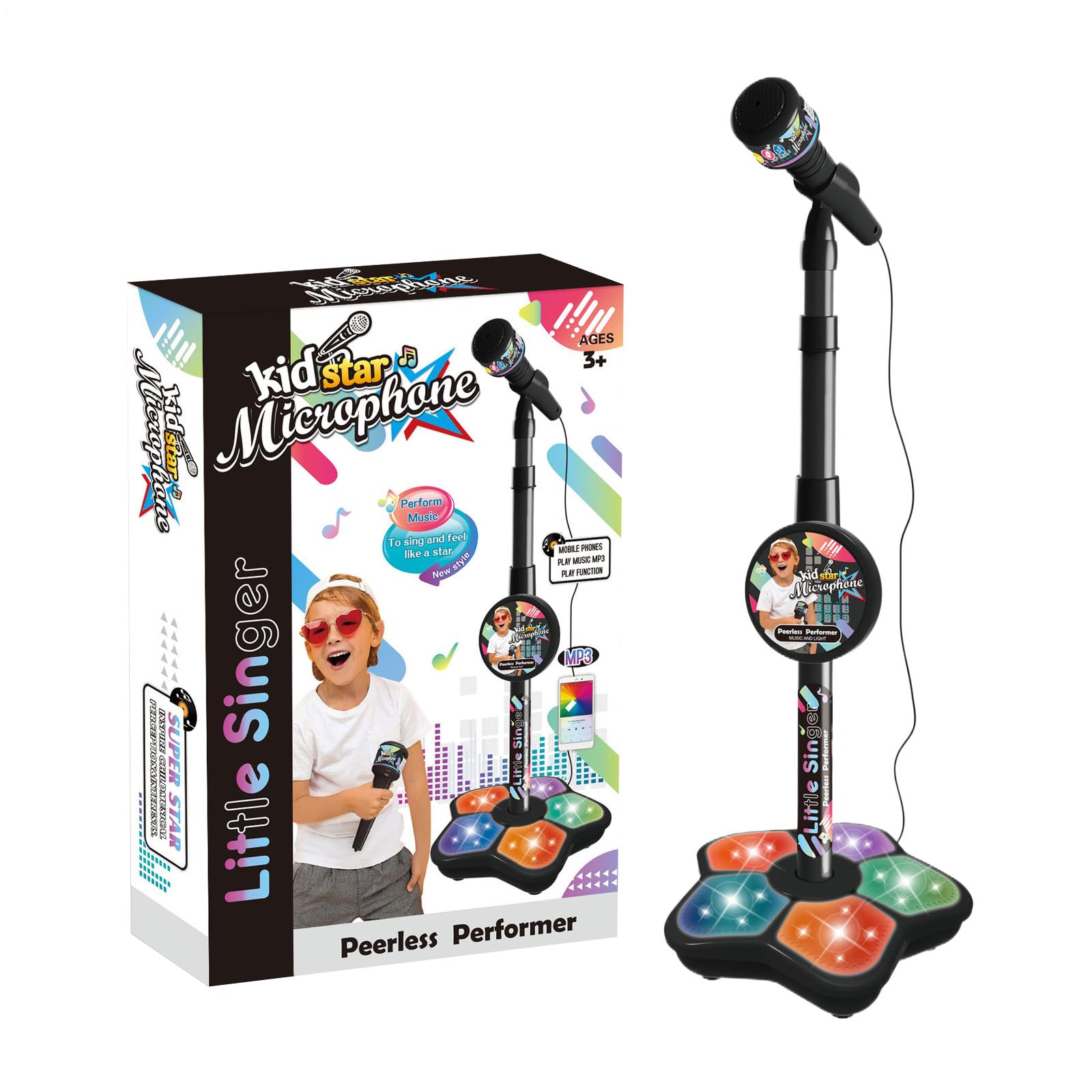 Microfono per bambini con piedistallo - Piedi di microfono per bambini, Microfono karaoke per bambini | Macchina karaoke con luci, Microfono con supporto regolabile, Macchina karaoke canterina