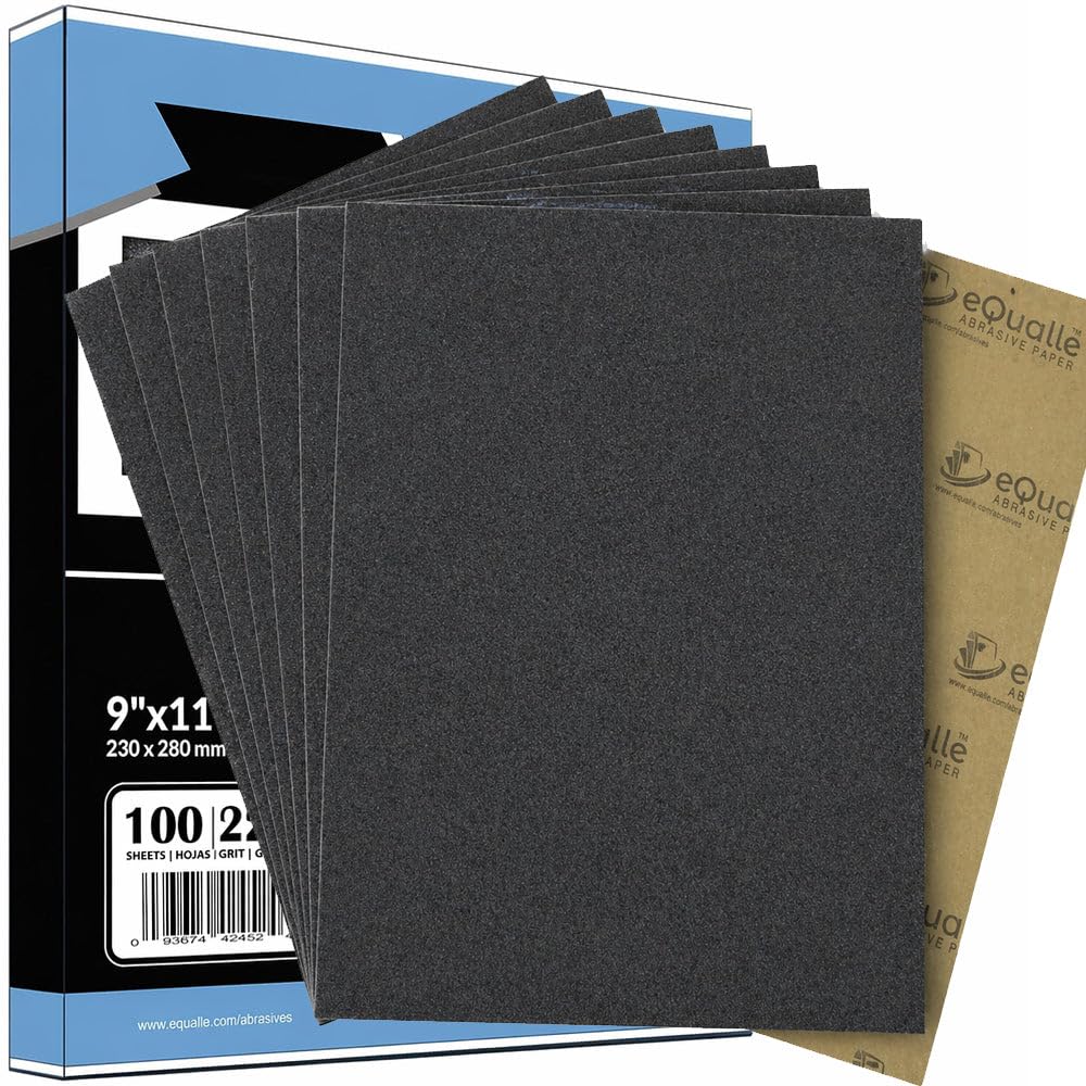 Papel de lija | 100 hojas | Grit 220 | 9 x 11 | Carburo de silicio resistente al agua abrasivo