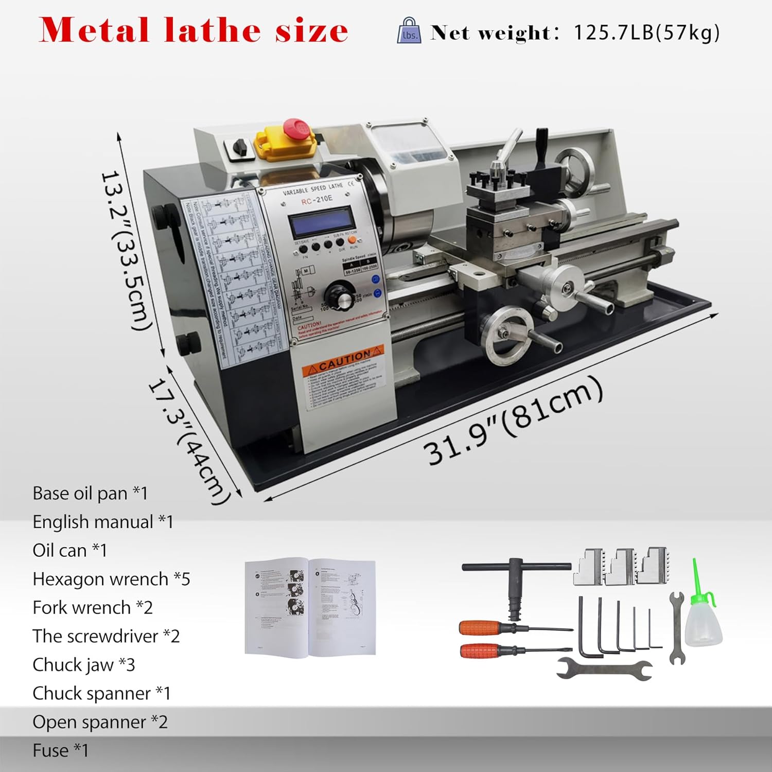 Metal Bench Lathe Benchtop Mini Metal Lathe 8"*16" Electronic Gear Lathe Auto Switch Between Metric and Imperial for Woodworking Metalworking Variable Speed 50-2500rmp 110V 1100W