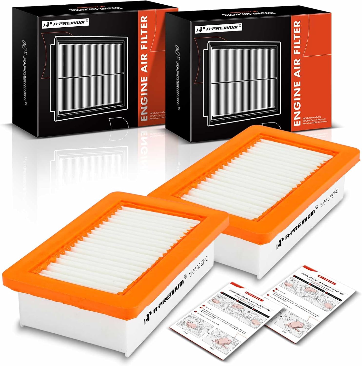 A-Premium 2-PC Engine Air Filter Compatible with Smart Fortwo 2016 2017, 0.9L, Replace# A2810900901, 2810900901