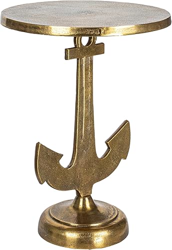 Creative Co-Op Base de anclaje náutico redonda en hierro fundido, mesa de acento con acabado dorado