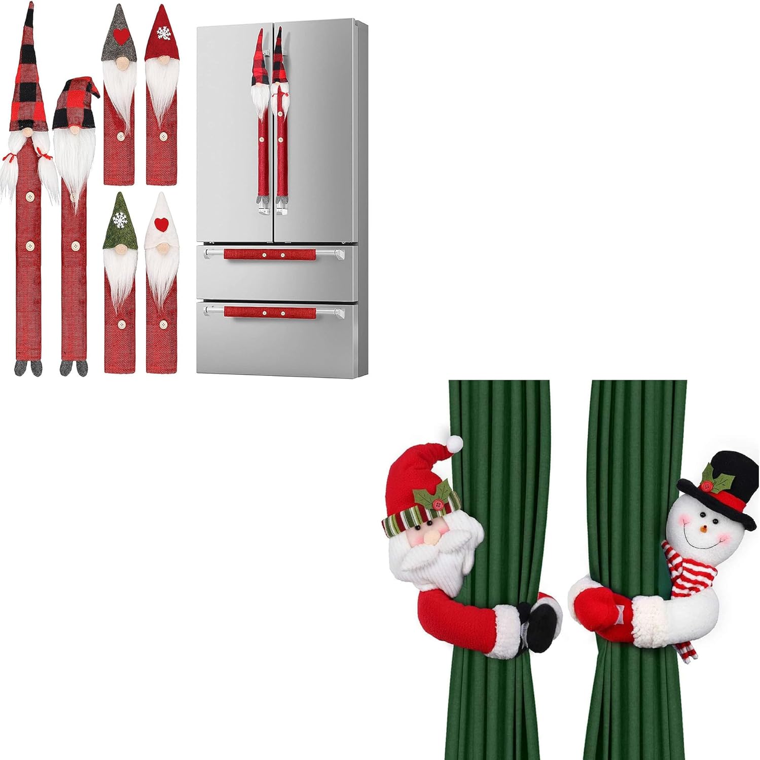 D-FantiX Gnome Christmas Refrigerator Handle Covers Set of 8 & Christmas Curtain Buckle Tieback Set of 2