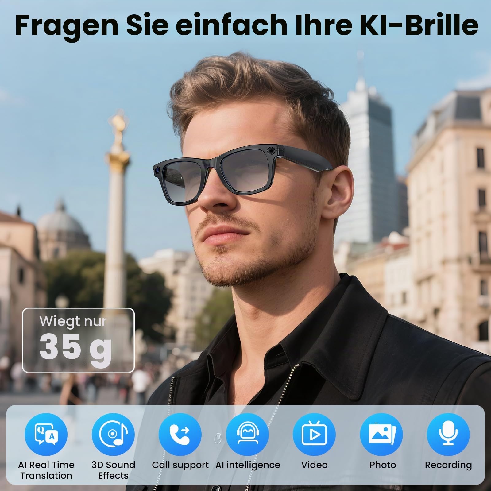 Mingtawn AI Smart Glasses 4K HD-Kamera, 270 mAh, 800 W Anti-Verwacklungs-Kamera-Brille mit Videoaufzeichnung, Dual-Mikrofon, Simultanübersetzung/GPT-Objektidentifizierung (Photochrome Gläser)