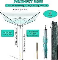 Vista 2 de Mifoci Juego de 2 tendederos de 4 brazos para exteriores, plegable, giratorio, tendedero, tendedero, tendedero, ajustable, paraguas plegable