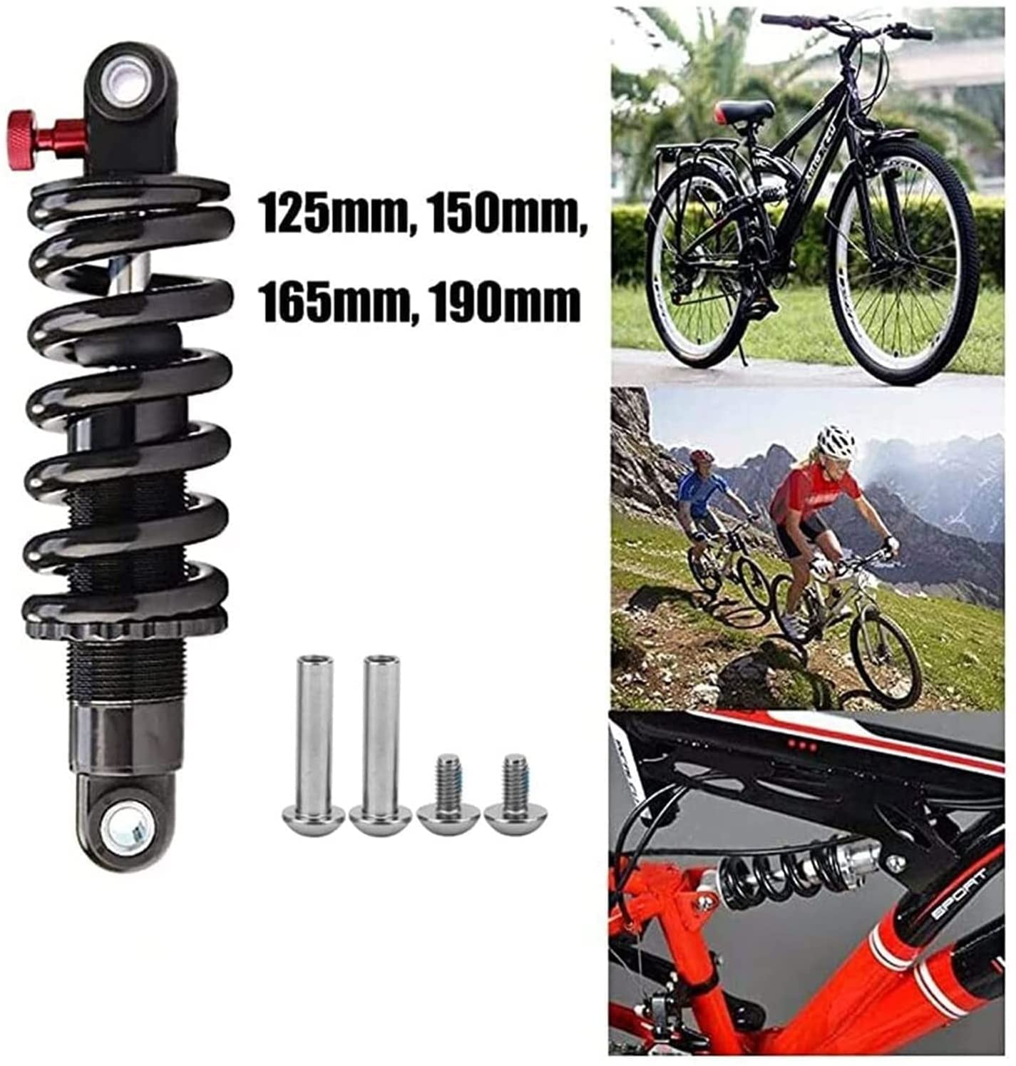Amortiguador Amortiguador Trasero for Patinete eléctrico, Resorte helicoidal, suspensión con Hardware de buje, 125mm, 150mm, 165mm y 190mm(1000 Lbs-150mm)