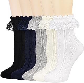 BIVOLU Womens Crew Socks Lace Ruffle Frilly Cotton Cute Princess Ankle D...