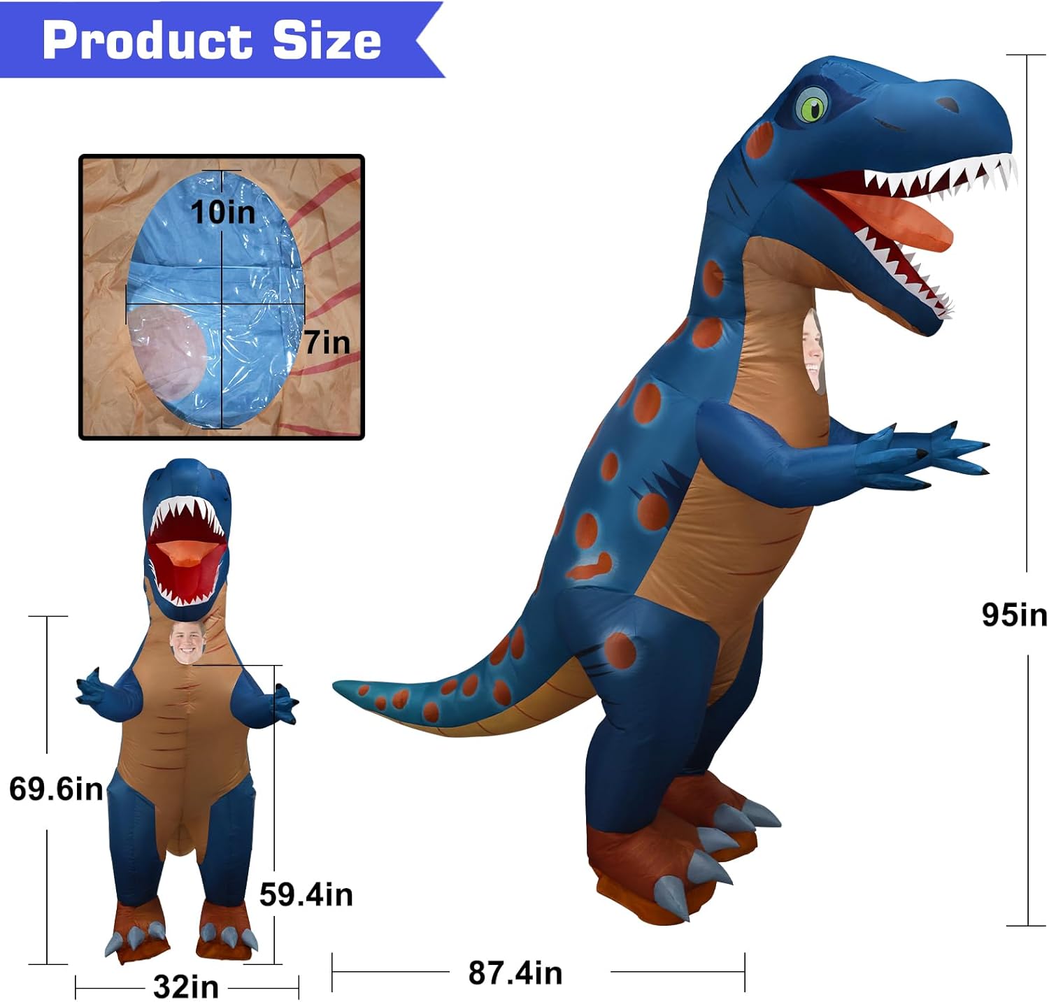 Halloween Inflatable Dinosaur Costume Adult Fancy Blow up Trex Suit Full Body Dino Outfit For Halloween Cosplay Party - Image 2
