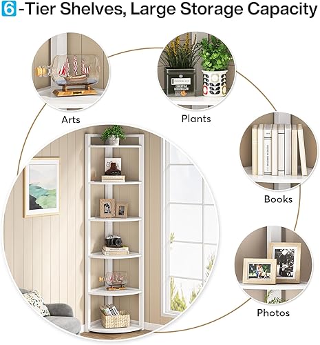 Vista 14 de Tribesigns Estantería esquinera de 6 niveles, estantería esquinera de 70.9 pulgadas de alto, estantería pequeña, estantería de esquina moderna, Negro