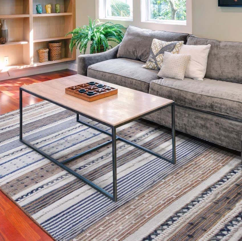 Multi-coloured 'Panoply' Striped Hand Woven Rug (120 x 180 cm)