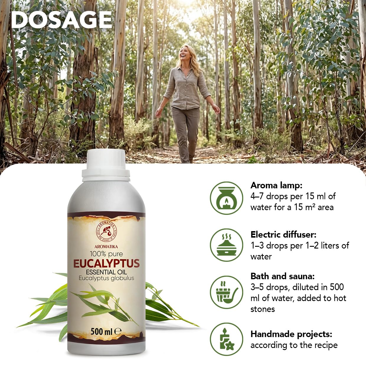 Olejek Eteryczny Eukaliptusowy 500 ml - Eucalyptus Globulus - Olejek Aromatyczny do Dyfuzora - Aromaterapia - Świece Zapachowe - Mydła - Odświeżanie Powietrza