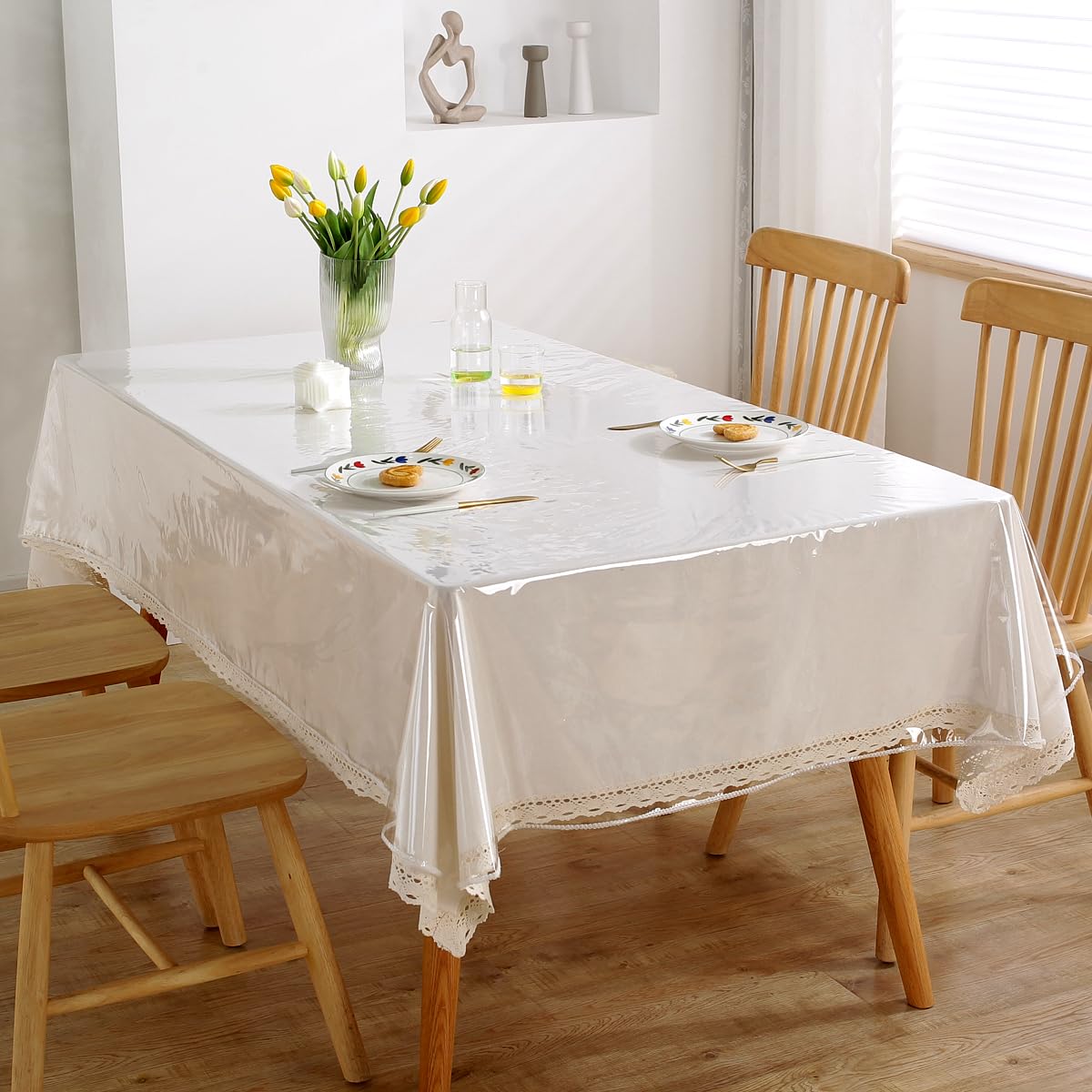 IBEQUEM Clear PVC Tablecloth, Thick Plastic Wipe-able Rectangle Table Protector, Waterproof/Oil Proof Heavy Duty Transparent Table Cover for Dining Table Kitchen Picnic (140 * 220cm)