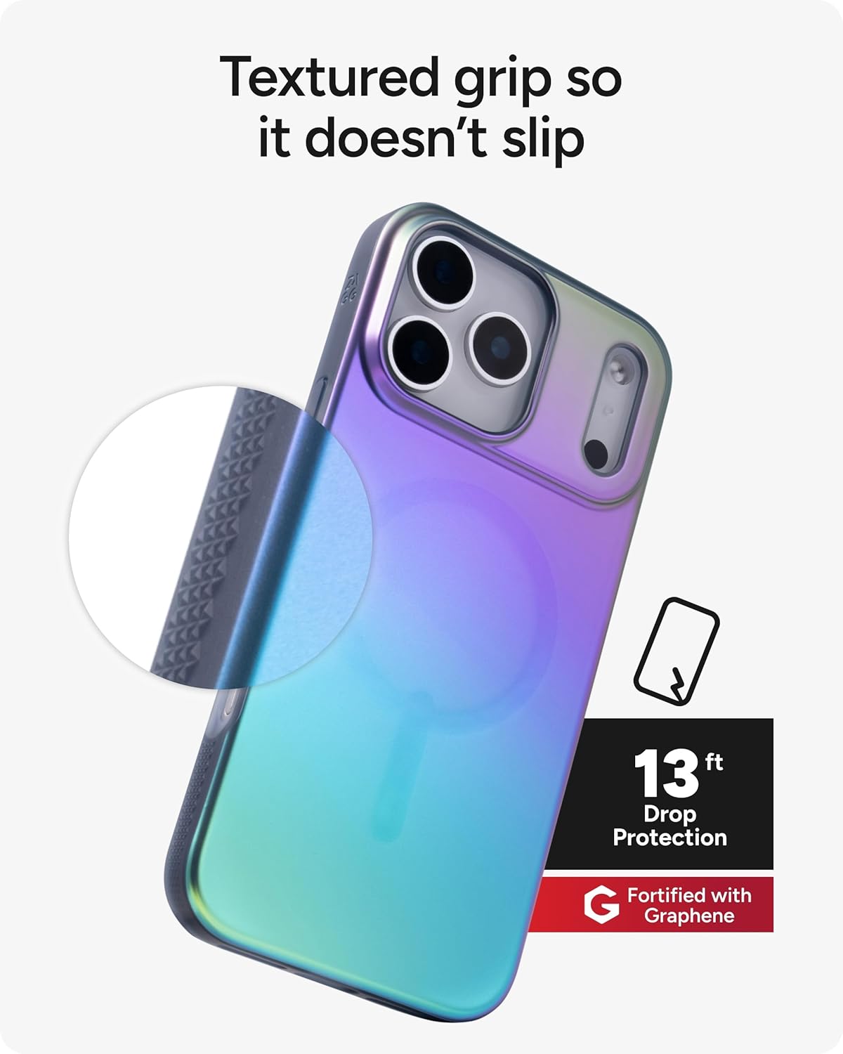 ZAGG Milan Snap Case for iPhone 17 Pro Max - Raven Feather, Graphene Strengthened Phone Case with Drop Protection (13ft/4m), Textured Edges & Sparkle Design, MagSafe Charging Compatible