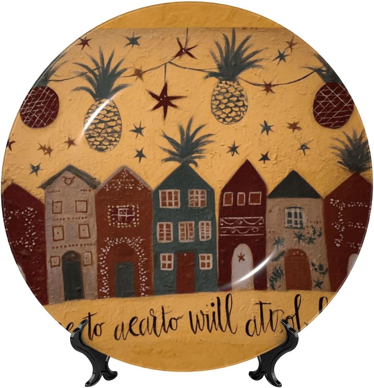 Decorative Plate 10in Bone China Dessert Plates with Display Stand Ceramic Ornament Ceramic Country House Decorative Plates Art Crafts Porcelain Plate for Home Club Living Room