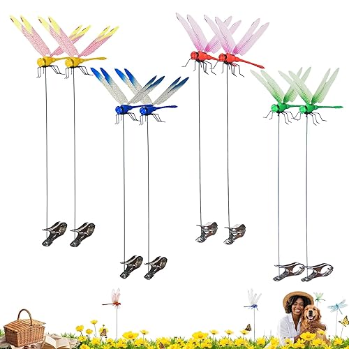 Jongdari 8pcs Dragonfly Hat Clip Realistic Fake Dragonflies Clip-On Garden