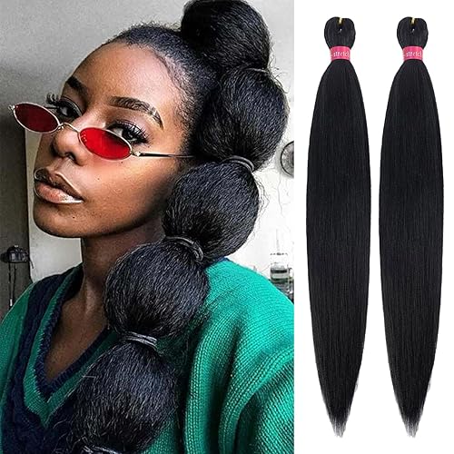 Cabello trenzado negro preestirado, 2 paquetes de extensiones de cabello Kanekalon Box Braids de 26 pulgadas, pelo sintético preestirado trenzado