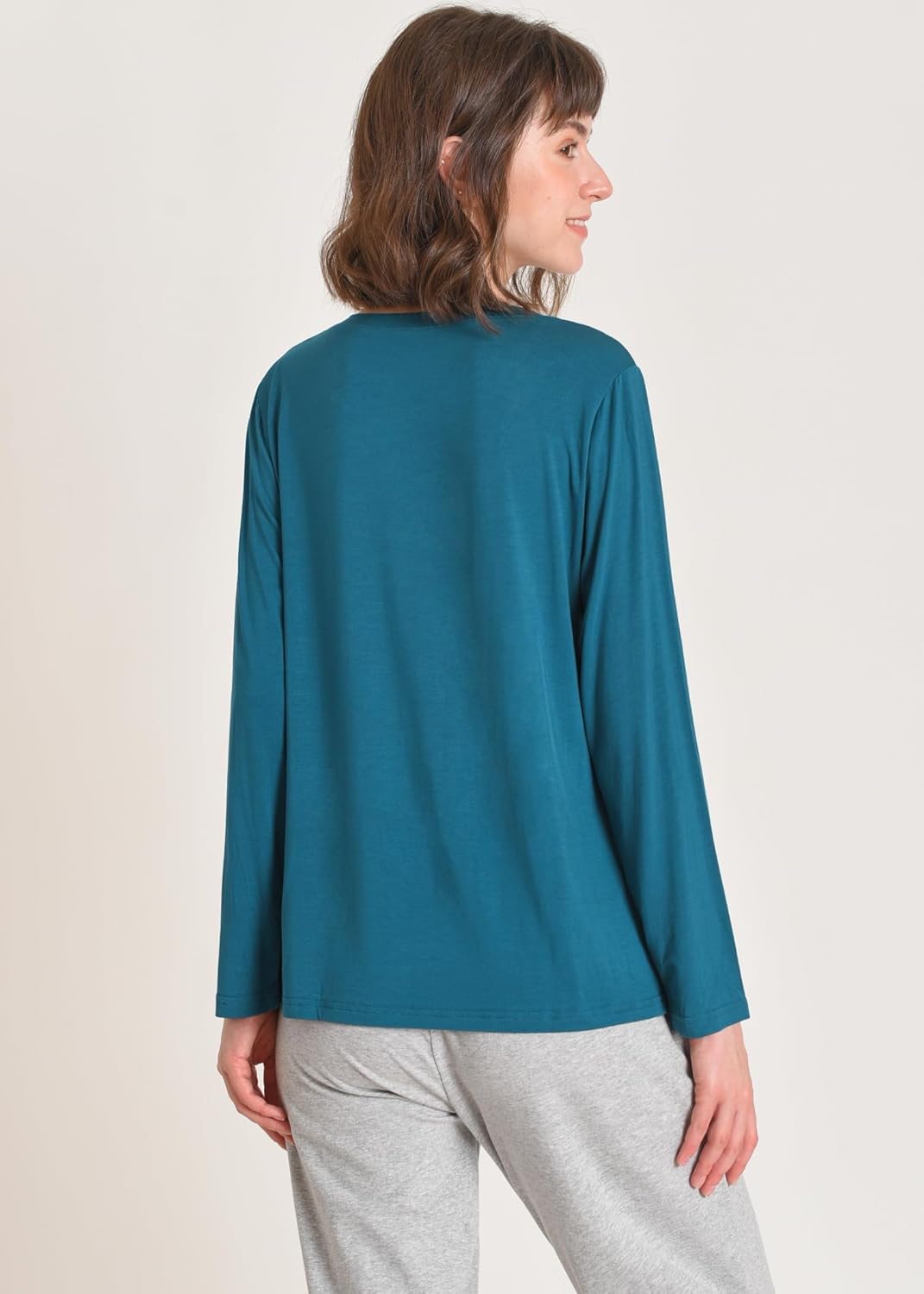 Latuza Women's Viscose Long Sleeve Sleep T-Shirt V Neck Pajama Top S-3X - Image 3