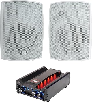 Dual Electronics LU63PW White 3-Way High Performance Outdoor Indoor Speakers DBTMA100 Black Micro Wireless Bluetooth 2 Channel Stereo Class-D Amplifier