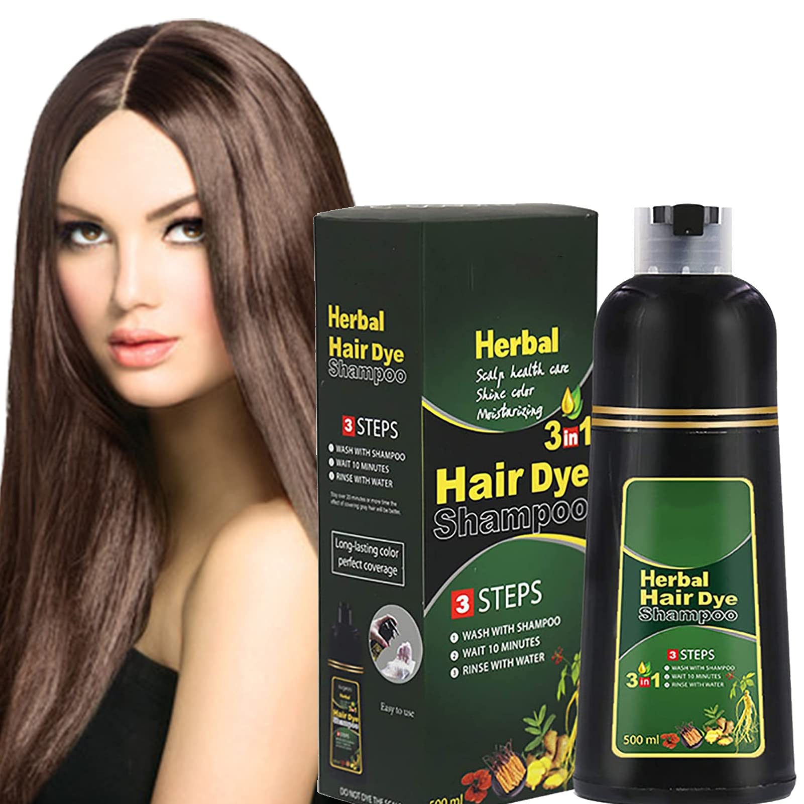 NQMY Instant Hair Colouring Shampoo, 3 in 1 Hair Dye Shampoo, Natural 10 mins Herbal Hair Darkening Shampoo, Plant-Based Hair Color, Restore Hair Shine & Reduce frizz (Chestnut)
