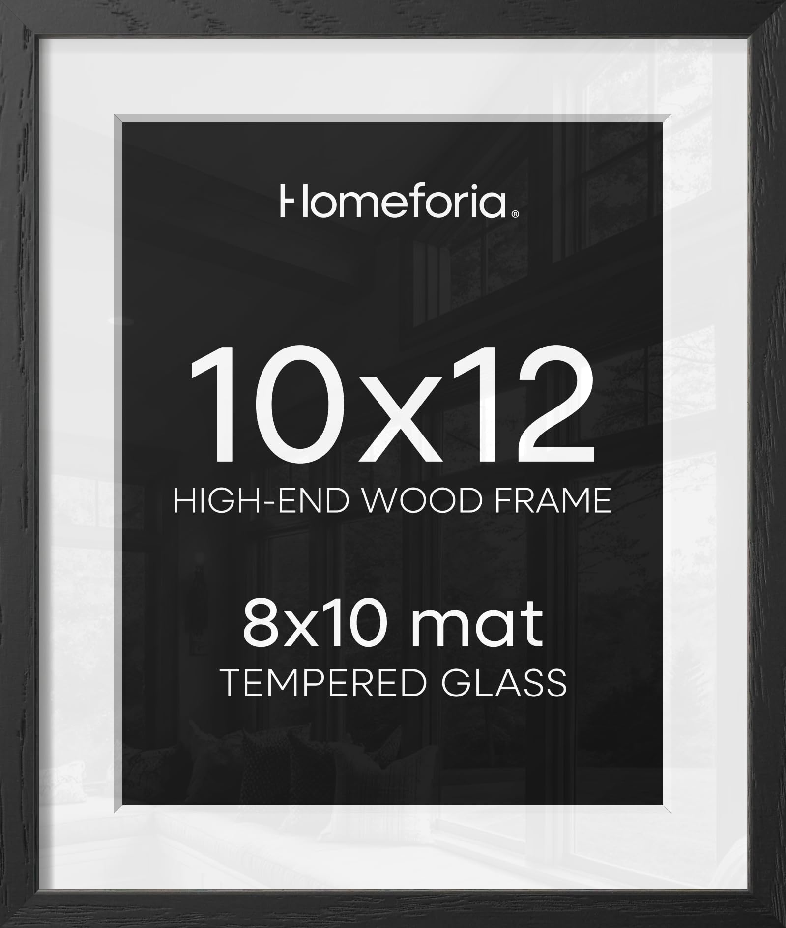 Homeforia 10x12 Black Oak Picture Frame, High-End Wood, 8x10 Mat, Glass | High End Solid Oak Wood, Tempered Glass, Acid-Free 8x10 Removable Mat, 10x12 Edge-to-Edge Display 12x10, Wall Kit, Set Of 1