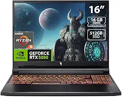 Acer Nitro V 16 Notebook Gamer, AMD Ryzen 5, 16' WUXGA 180Hz, RTX 5050 8GB, 16GB RAM DDR5, SSD 512GB, Windows 11, Preto, ANV16-42-R309