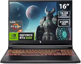 Acer Nitro V 16 Notebook Gamer, AMD Ryzen 5, 16' WUXGA 180Hz, RTX 5050 8GB, 16GB RAM DDR5, SSD 512GB, Windows 11, Preto, ANV16-42-R309