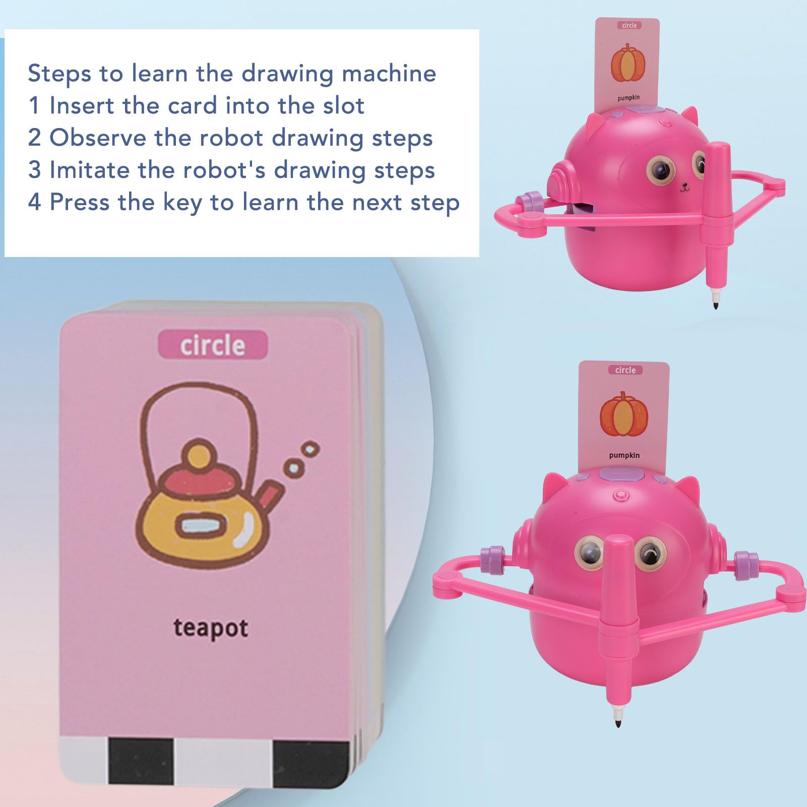 Robot da disegno per bambini, set di robot educativi da disegno con 100 carte da disegno per l'insegnamento, 12 penne da disegno colorate, USB Automatic Painting Interactive