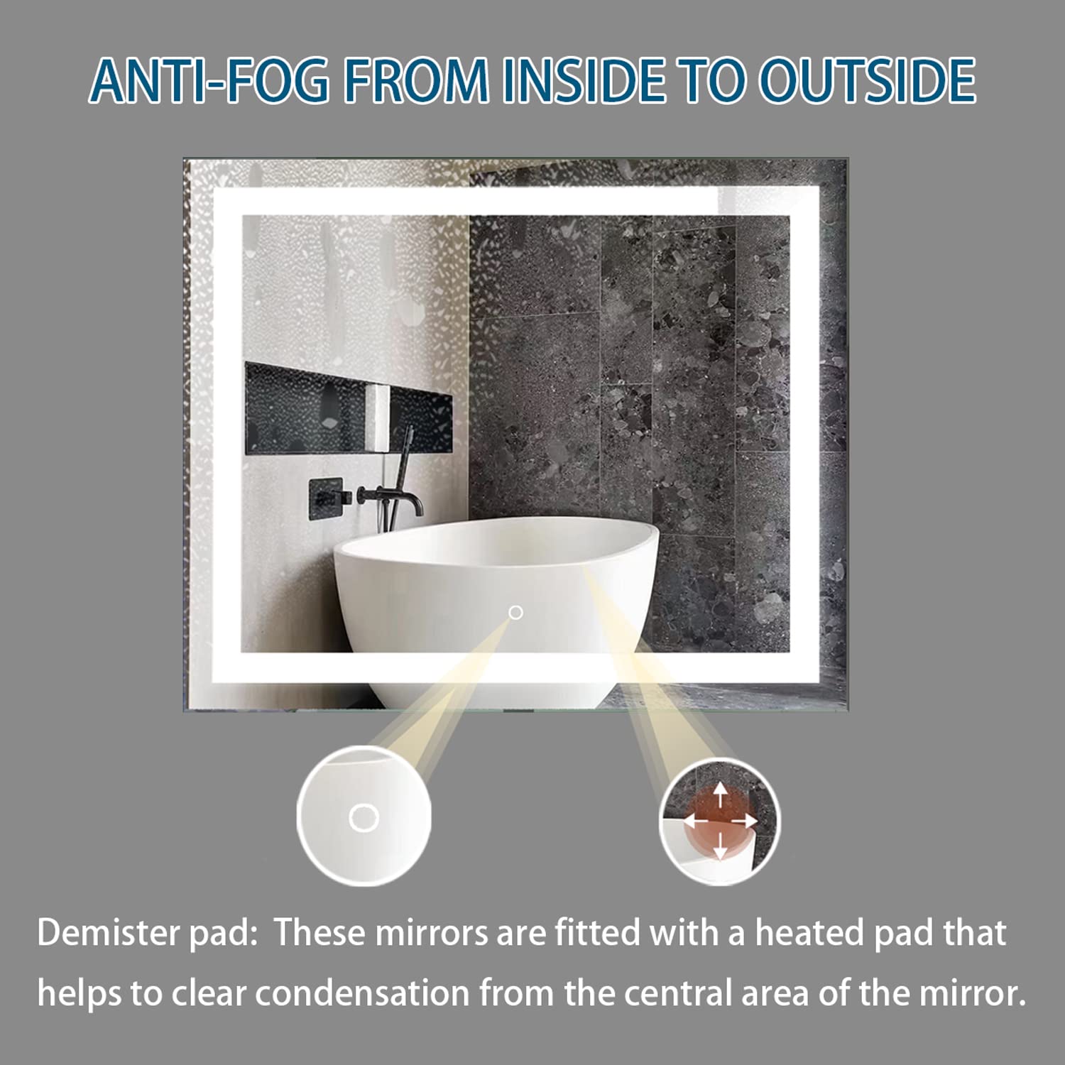 Sinber 24x30 Inch LED Bathroom Mirror – Illuminated Vanity Mirror With Backlit/Fogless/Heated Features, Silver Frame