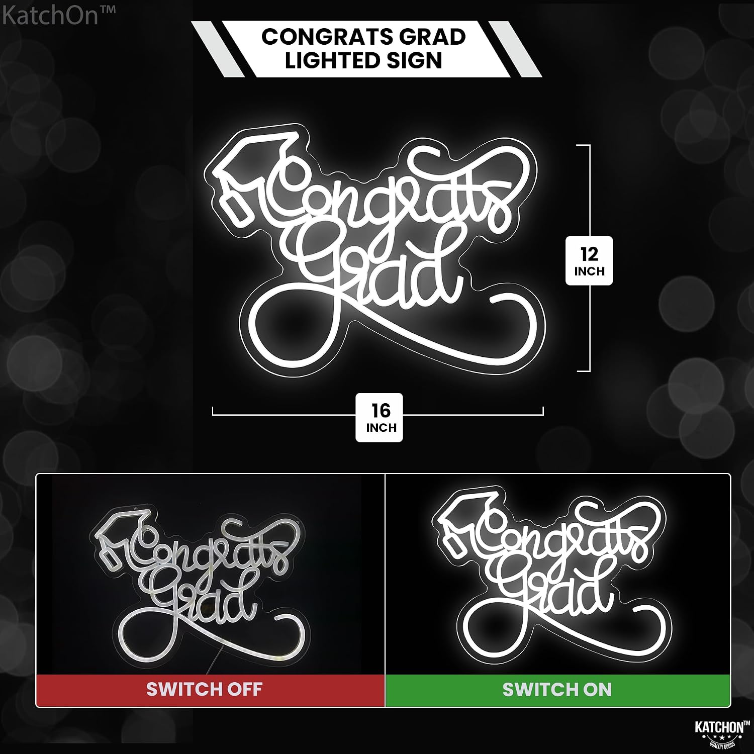 KatchOn, Congrats Grad 16X12 Inch Neon Sign | White Congrats Grad Light Up Sign for Graduation Decorations 2026 | Neon Congrats Grad Sign for Graduation Decoration Class of 2026