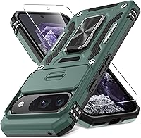 Vista 24 de DEERLAMN Funda para Google Pixel 8a con cubierta deslizante para cámara + protector de pantalla (1 paquete), soporte giratorio con anillo de grado