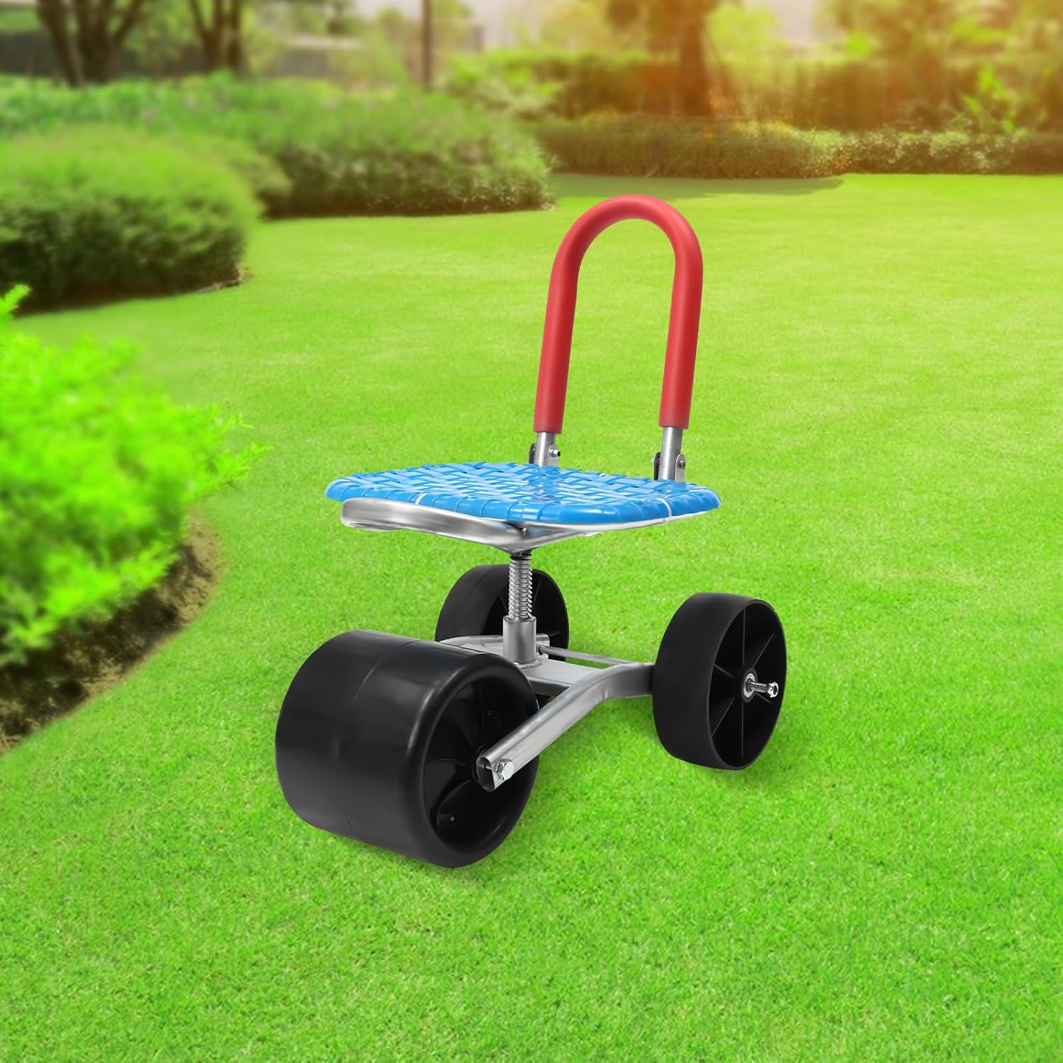 Garden Cart Rolling Stool with 3 Wheels, 360° Swivel Seat, Stable Workseat Rolling Garden Carts Adjustable Seat Height, Outdoor Lawn Yard Patio Stool Scooter Gardening Helper for Planting