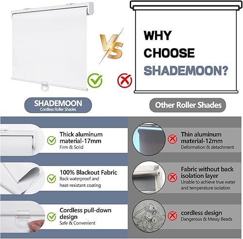 Miniatura 7 de SHADEMOON Persianas enrollables opacas sin cordón, con sistema de resorte extraíble, para oscurecer la habitación, impermeable, bloqueo UV, tela con