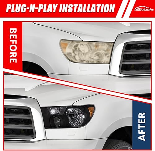Miniatura 5 de ADCARLIGHTS Conjunto de faros delanteros Toyota Tundra 2005-2006 para Toyota Tundra Double Cab 2005-2006 Sequoia Clear Lens Black con reflector