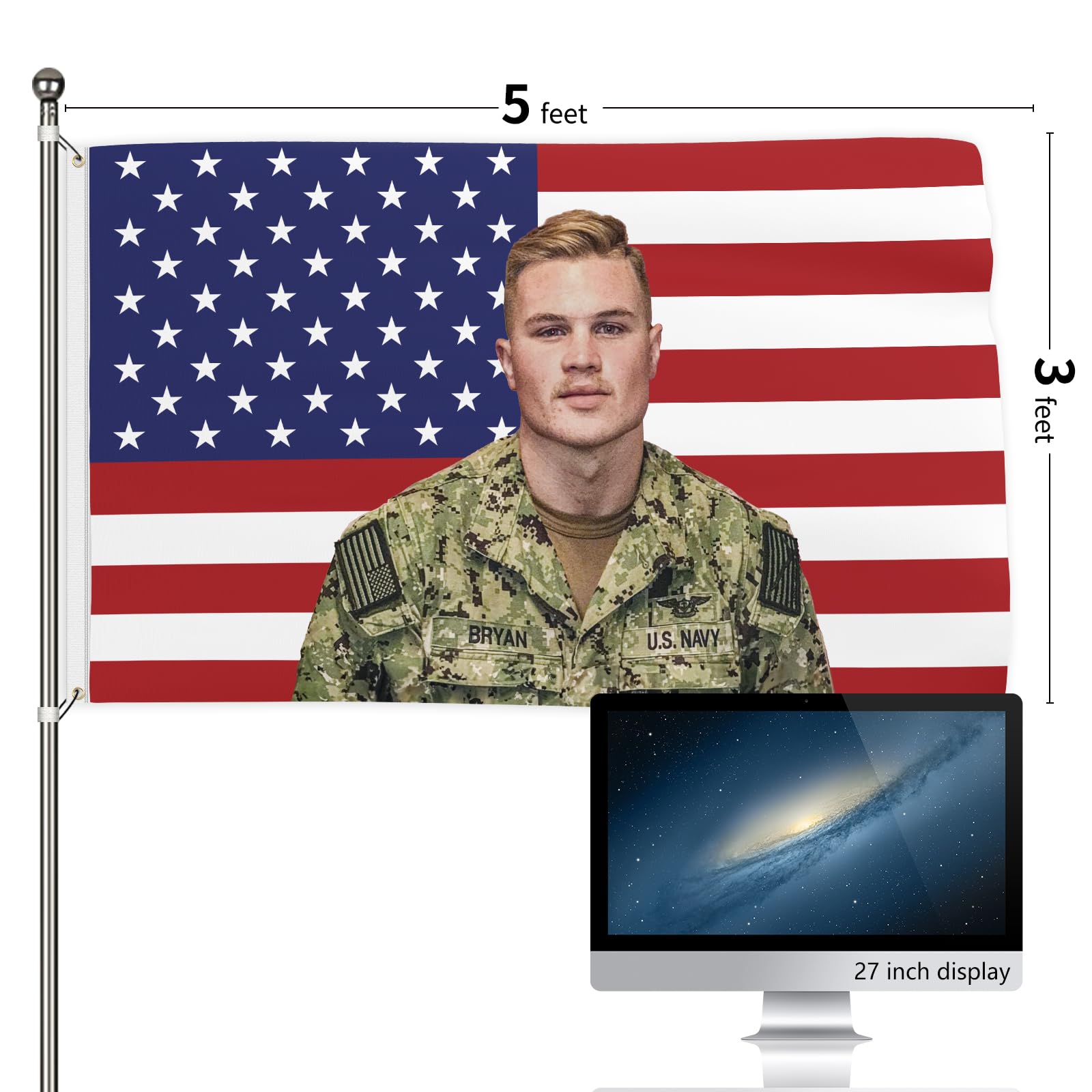 Probsin Zach Singer Bryan Flag 3x5 Ft Double Sided Printed American Uniform USA Flag Banner Party Supplies Yard Signs Home Decor Hanging Poster for College Room Man Cave Welcome Photo Backdrop with Brass Grommets