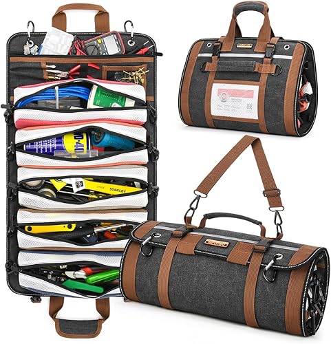 Aokur Organizador de bolsa de herramientas enrollable, 5 bolsas enrollables desmontables, rollo de herramientas de lona portátil para herramientas