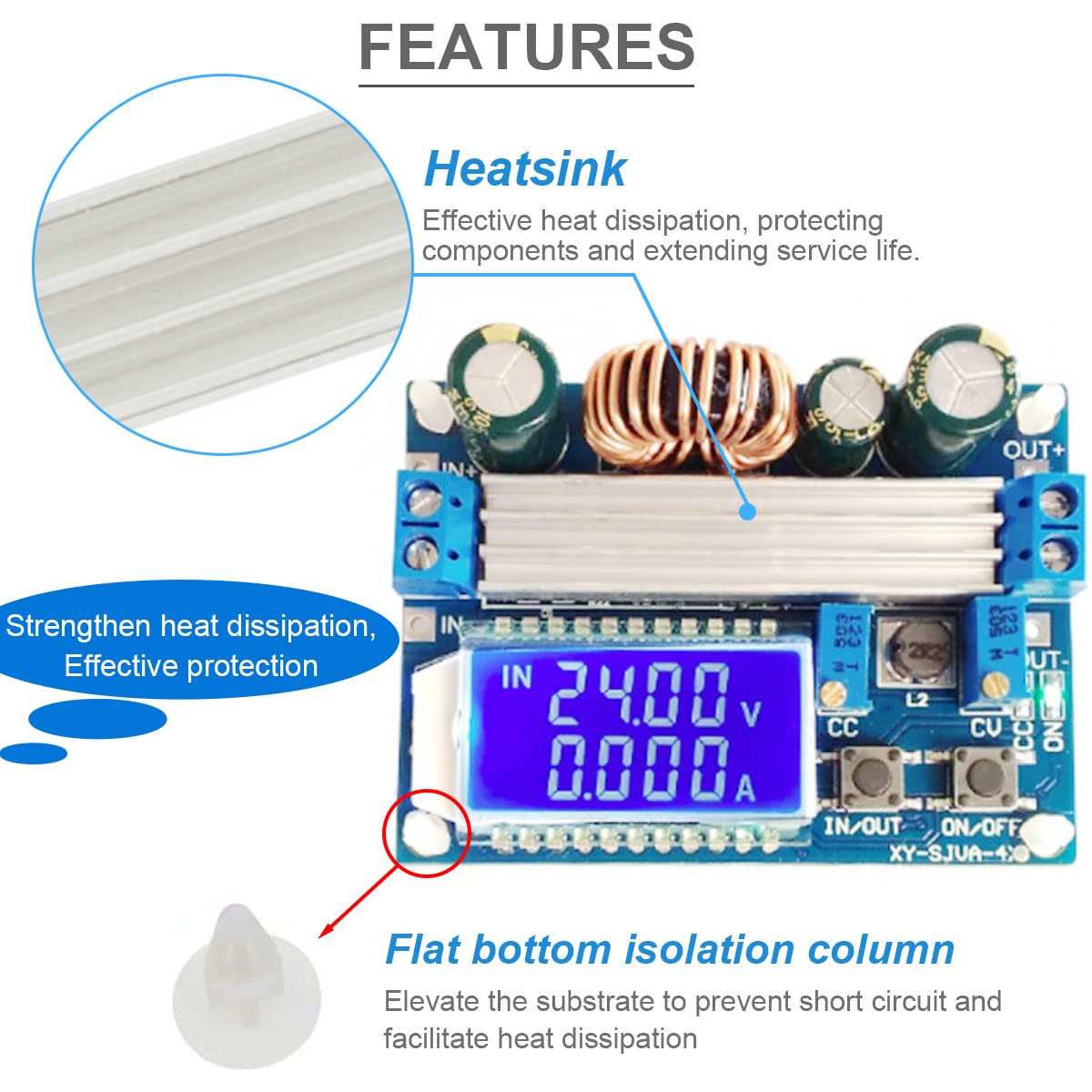 Icstation Buck-Boost Converter With LCD - DC 5V-30V To 0.5V-30V Voltage Regulator, 50W Max