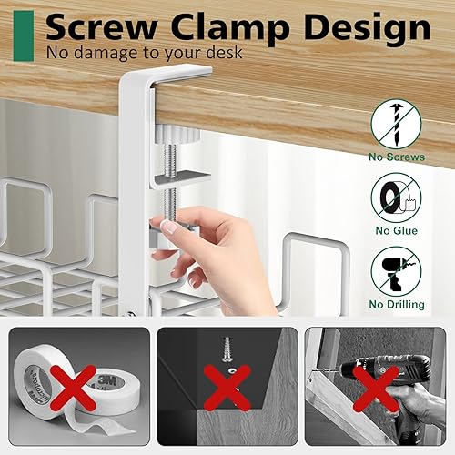 Miniatura 2 de Bandeja de organización de cables para debajo del escritorio, 15.7 pulgadas de ancho y 6.3 pulgadas de largo, organizador de cables de acero sin