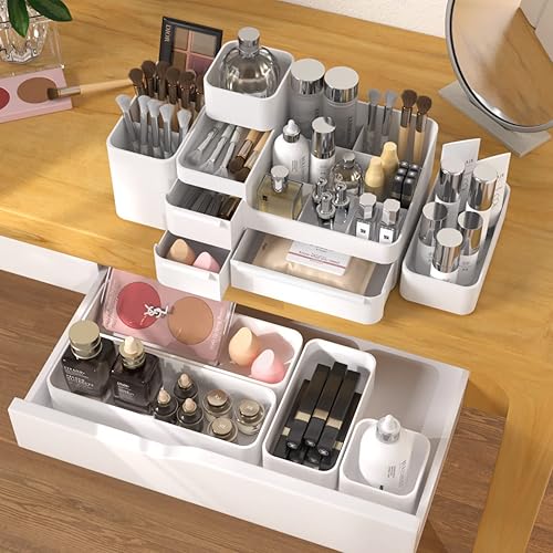 Miniatura 4 de CHANCETSUI Organizador de maquillaje, juego de organizadores de cajones apilables, organizador de escritorio de baño y encimera de tocador,