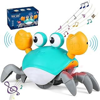 Elitemsy Crawling Crab Dancing Musical Kids Toy with Blippi Lights and Interactive Walking Sensory Baby Sound Toys with Automatically Avoid Obstacles Function Toddler Toys for Babies (Blue)