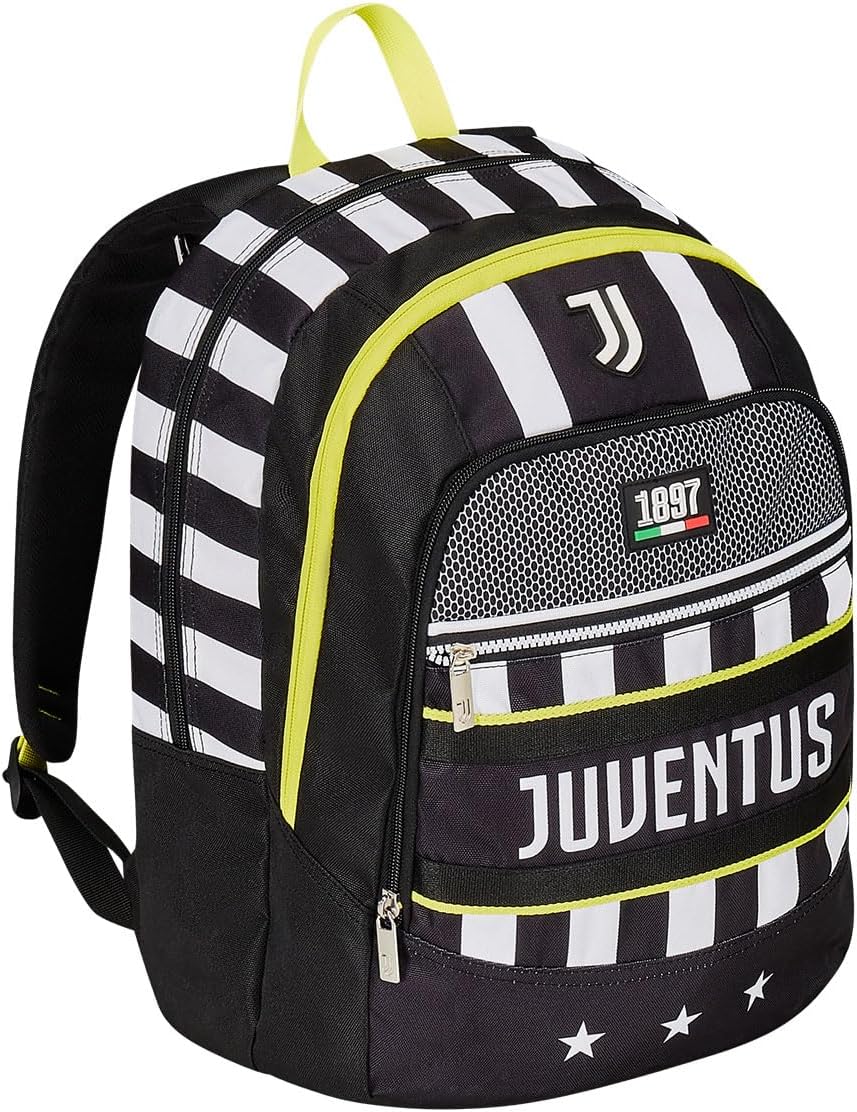 Seven Advanced School Backpack – F.C. Juventus Football – Win is the Rule, Black and White – Double Compartment Backpack with Bottle Pocket – Children's School Backpack, Boy, multi-coloured, Taglia