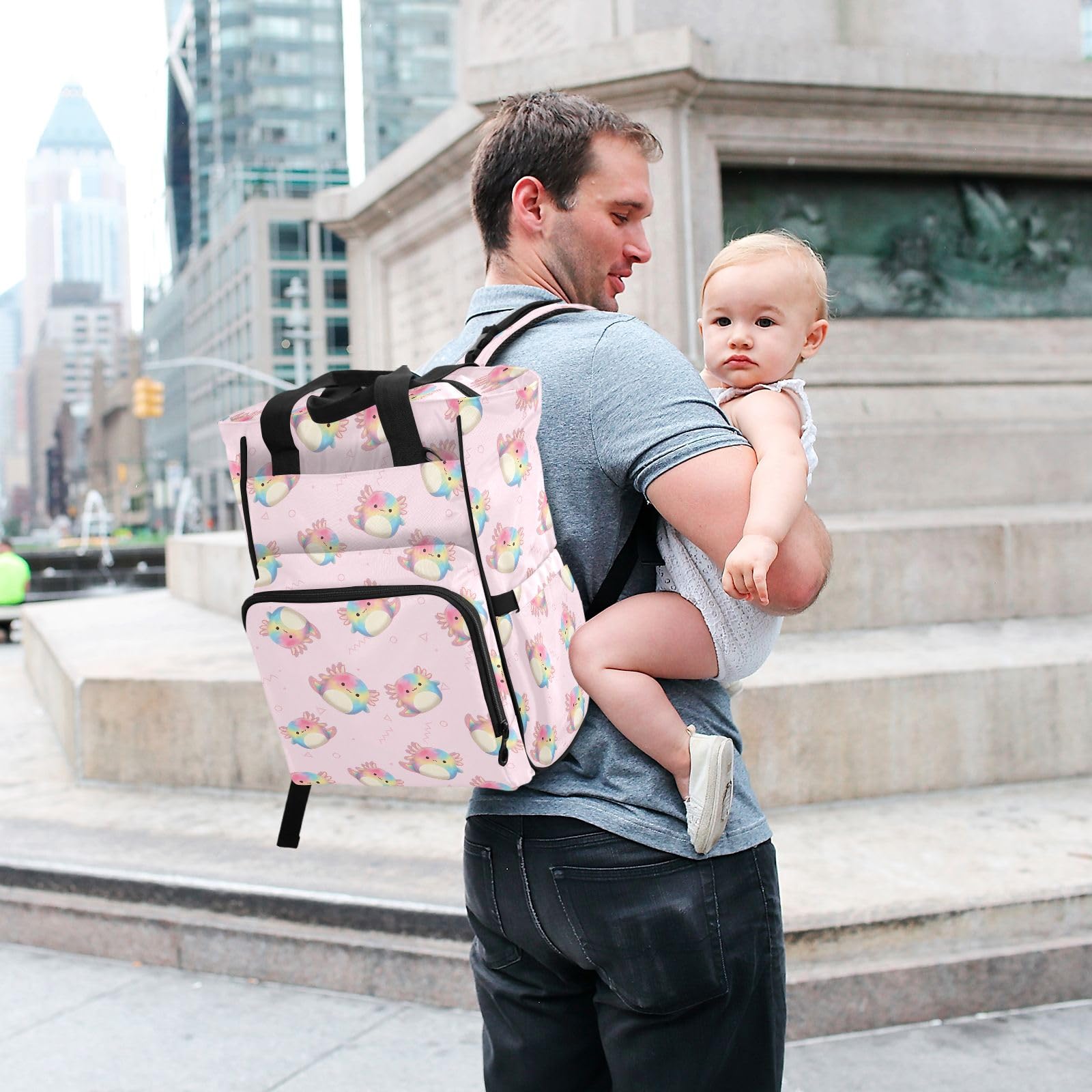 Mnsruu Borsa per pannolini per bambini con motivo Axolotl colorato zaino grande borsa impermeabile da viaggio borse per pannolini per mamme e papà