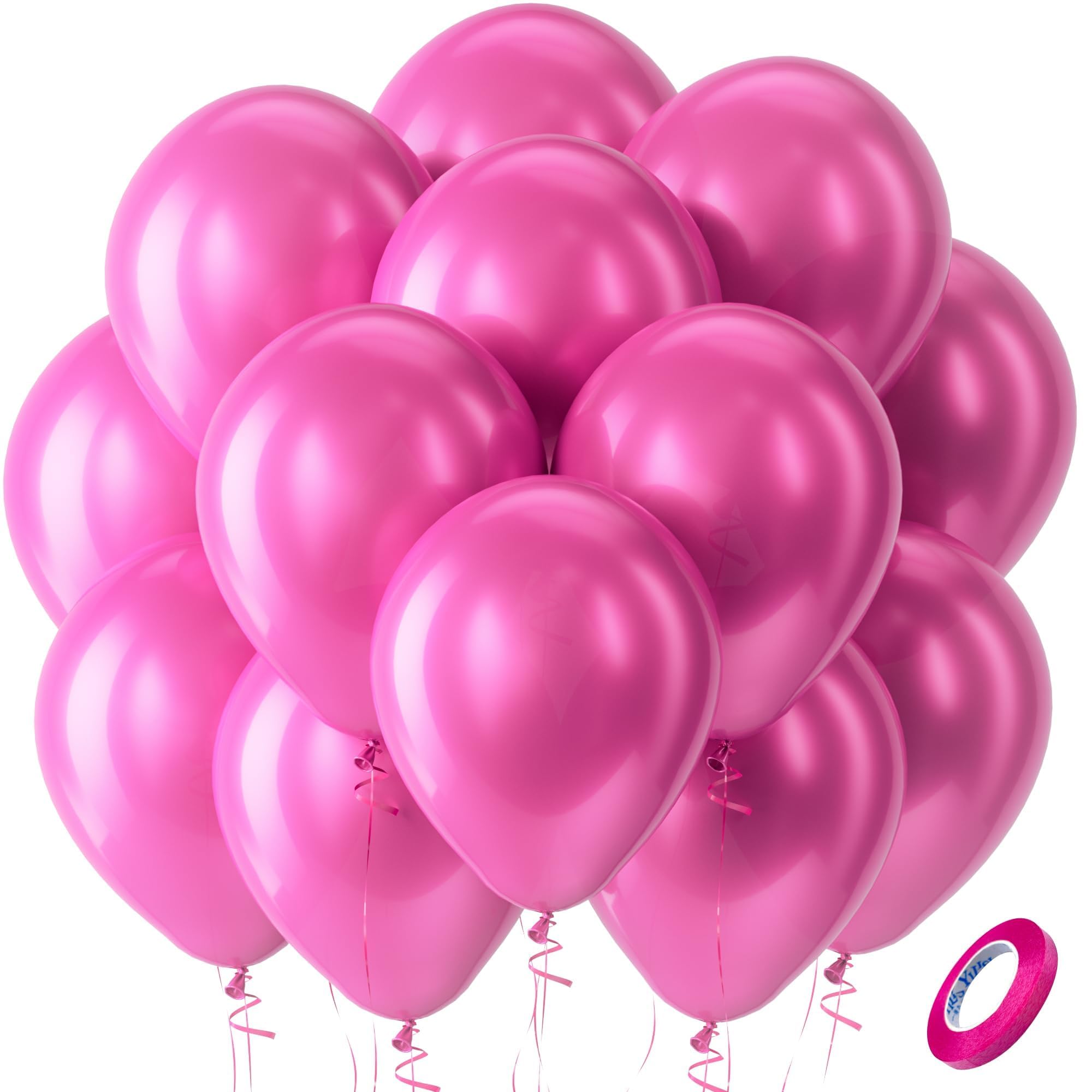 Bezente Pearl Hot Pink Balloons Latex Round Helium Party Balloons 100 Pack 12 inch