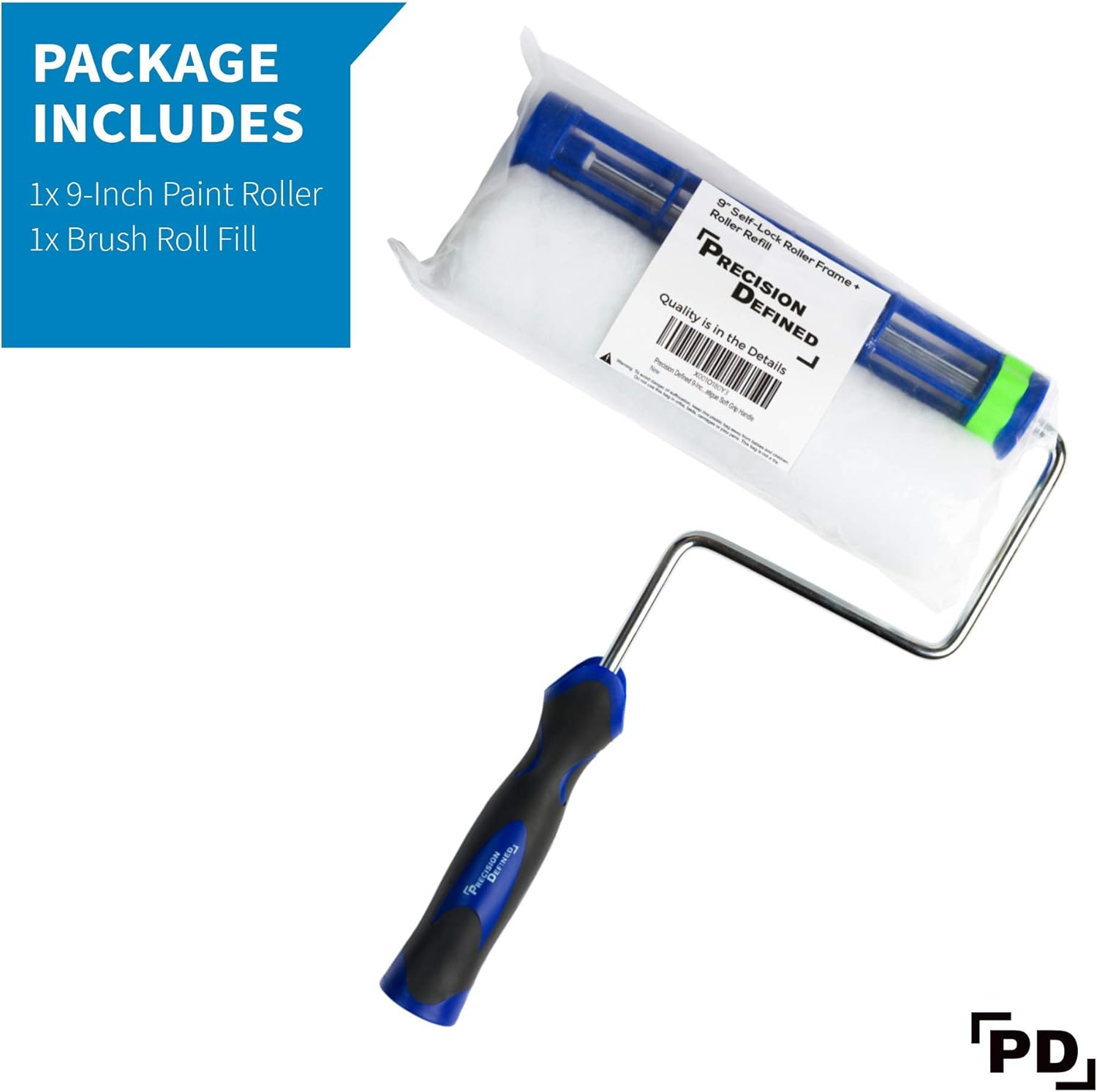 Precision Defined Self-Lock Paint Roller Frame and Roller Cover Set, with Durable Anti-Fatigue Soft Grip Handle (9-Inch) - - 