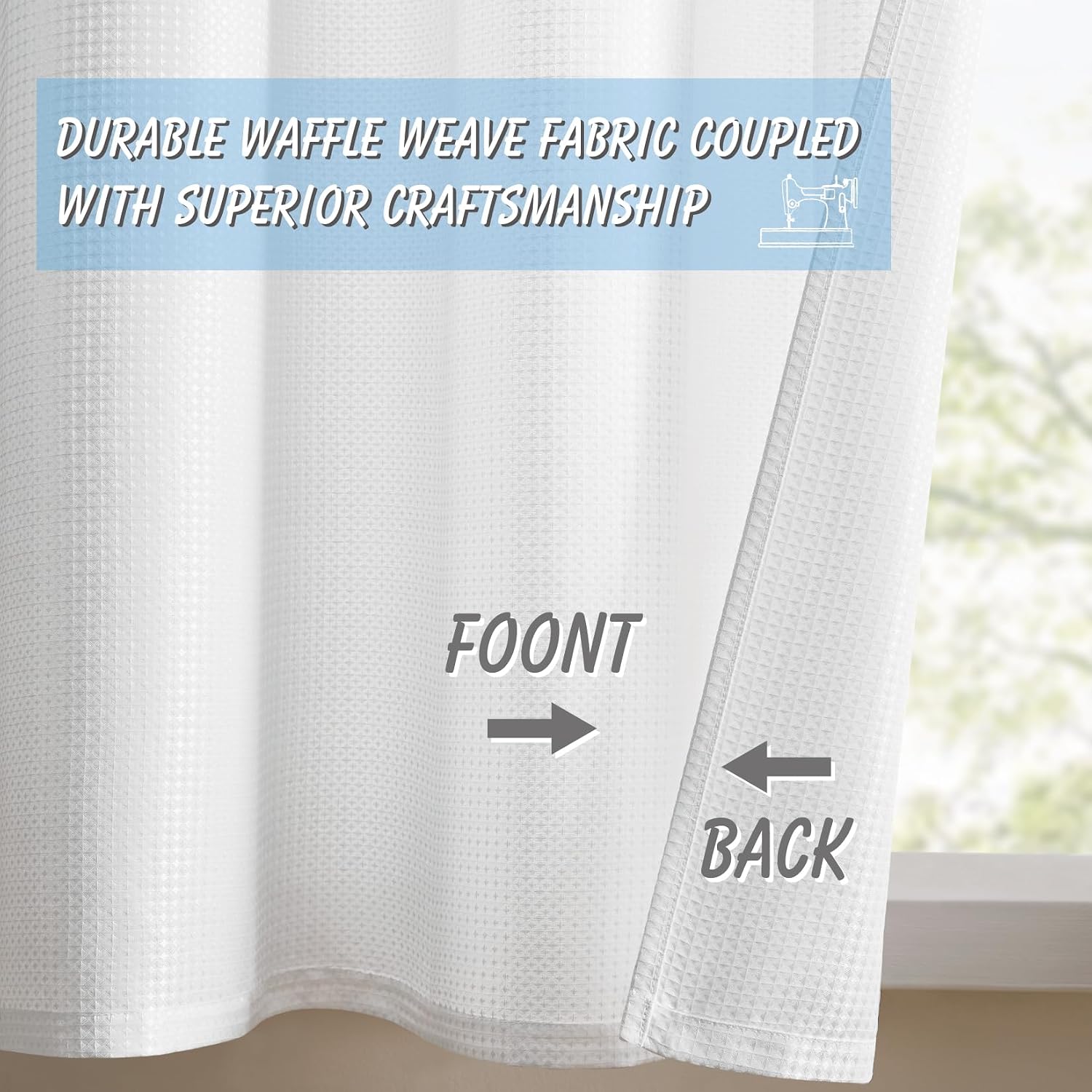 Home Queen White Waffle Bathroom Window Curtains, 36 W X 45 L Inch Each