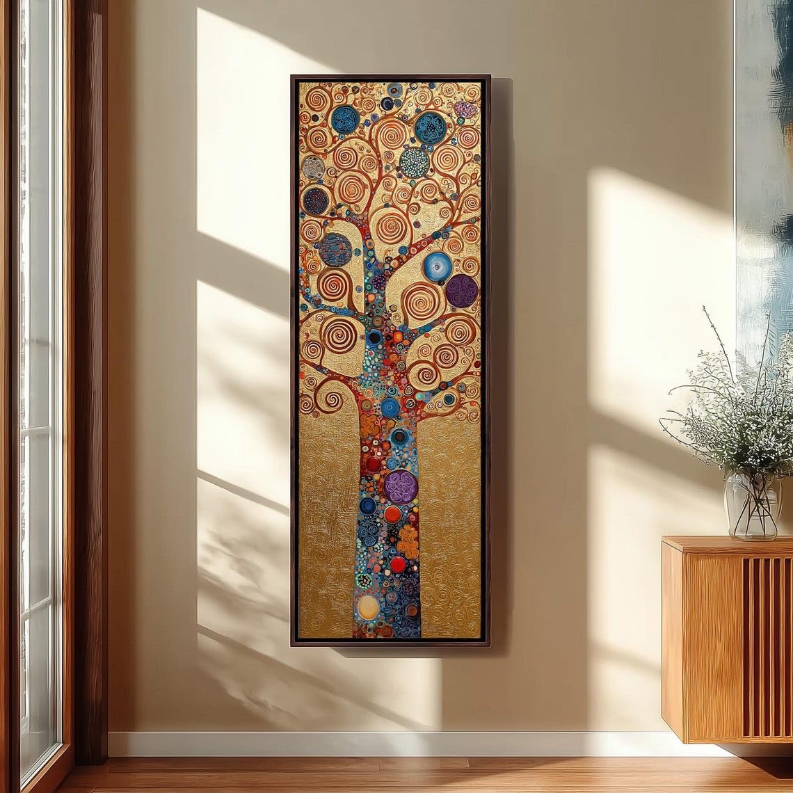 Xbtykpb Frameless Vintage Tree Of Life Canvas Art, Tall Narrow Gold Art, Long Vertical Painting, Skinny Art Decor, Colorful Nature Print(30X90cm/Frameless)