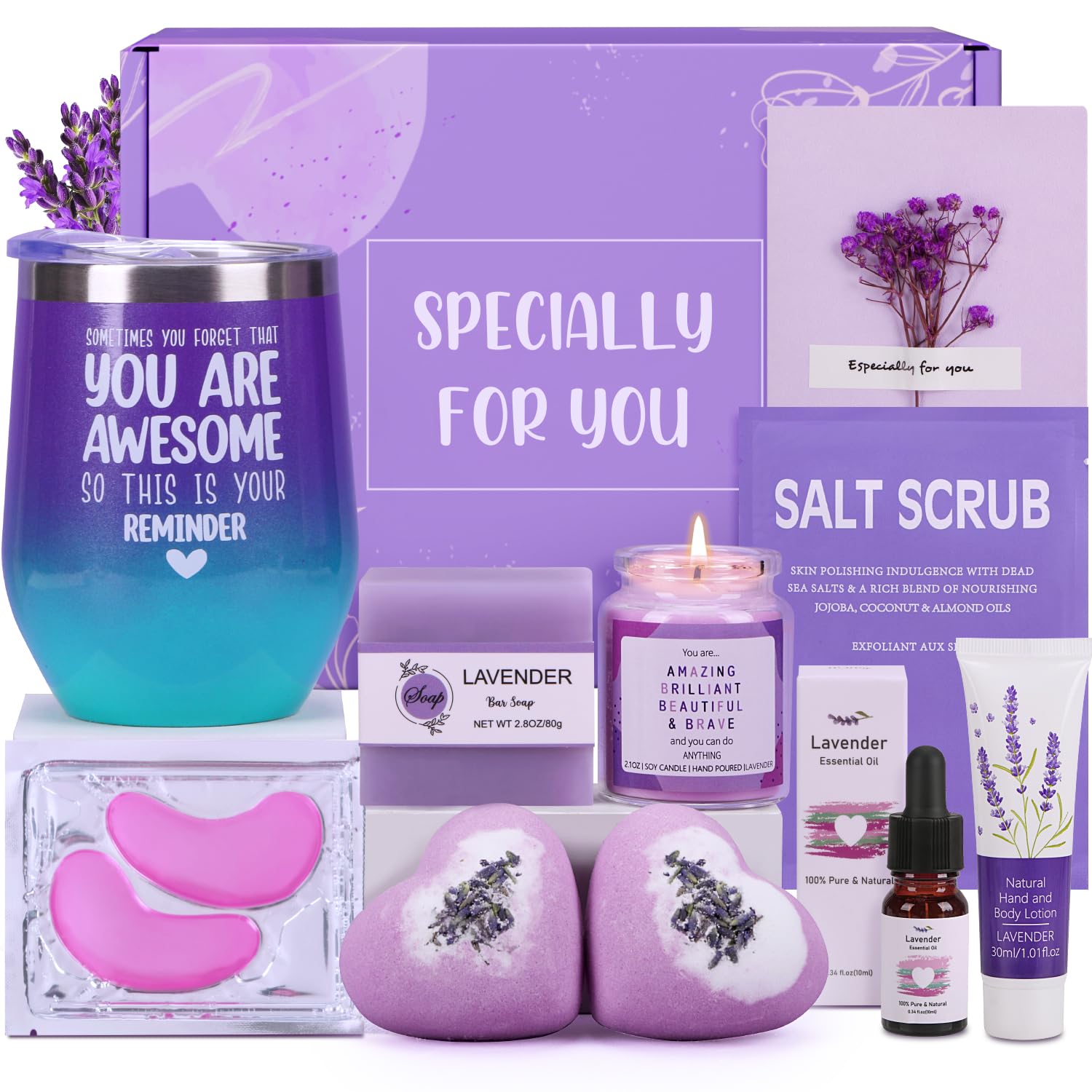 BaiCai Pamper Gifts for Women Birthday, Unique Mum Self Care Package Pamper Hampers for Her, Get Well Soon Gifts for Women Christmas Xmas Gifts Ideas for Women Best Friend, Her (Purple(Lavender))