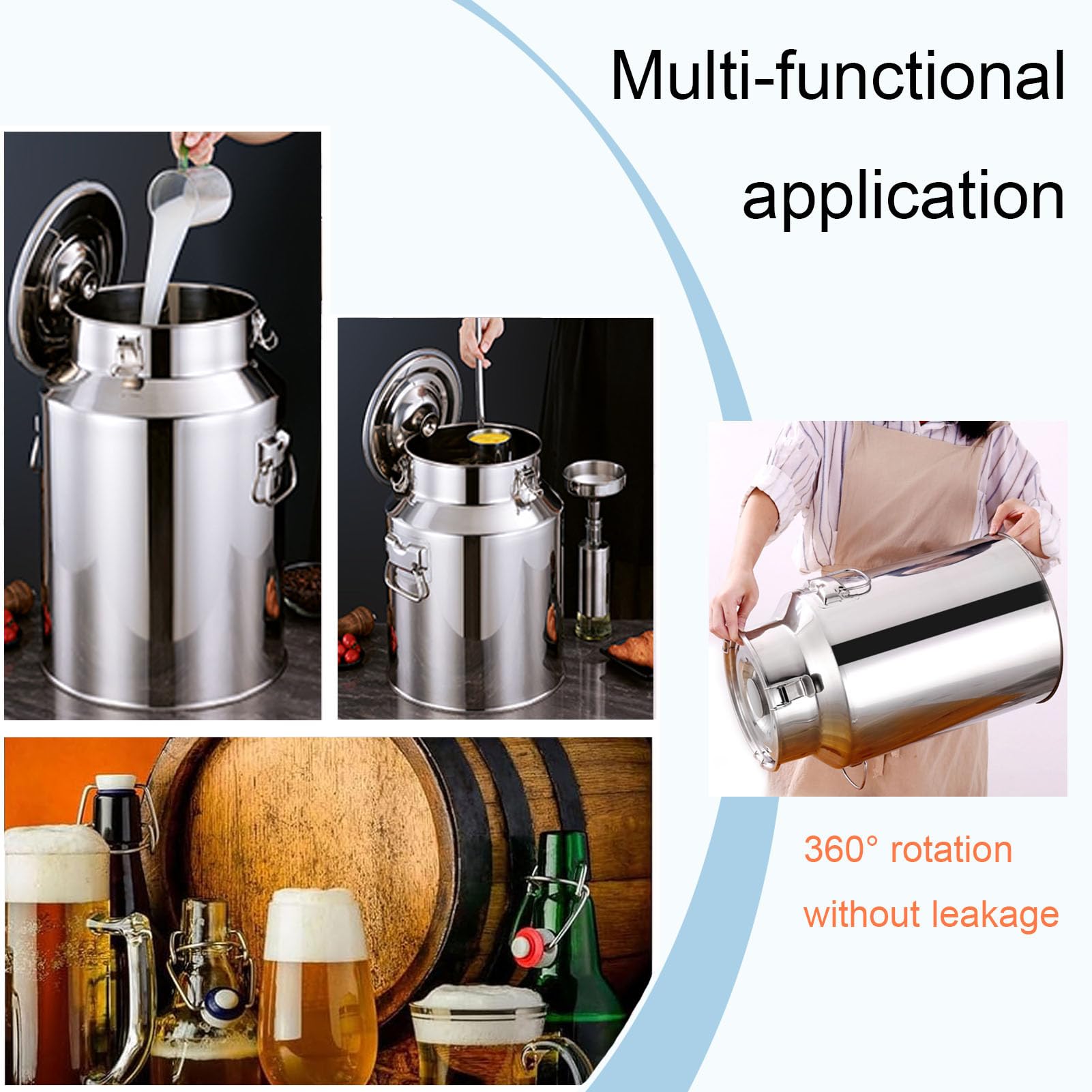 Lata de leche de acero inoxidable de 5L/9L/14L/18L, tanque de fermentación resistente con tapa sellada, ideal para leche, vino, cerveza y transporte de alimentos, jarra de agua