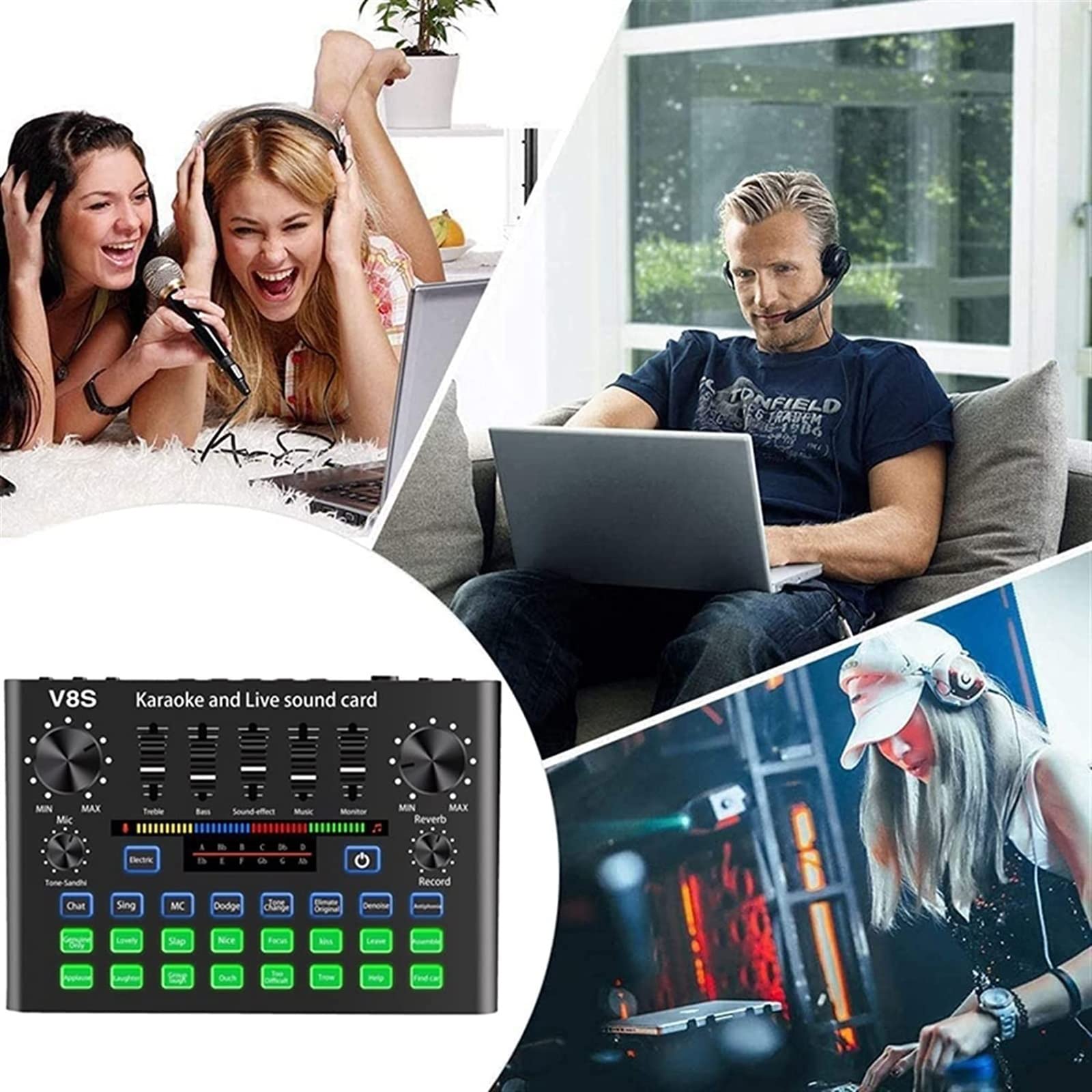 Professioneller Audiomixer, V8S-Telefon-Soundkartensatz Bluetooth-Mikrofon Live-Übertragungsausrüstung Computer Universalmikrofon Voice Changer