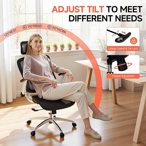 Miniatura 6 de GTPLAYER Silla de oficina ergonómica de malla grande y alta, silla de escritorio con respaldo alto, silla de juegos para computadora con