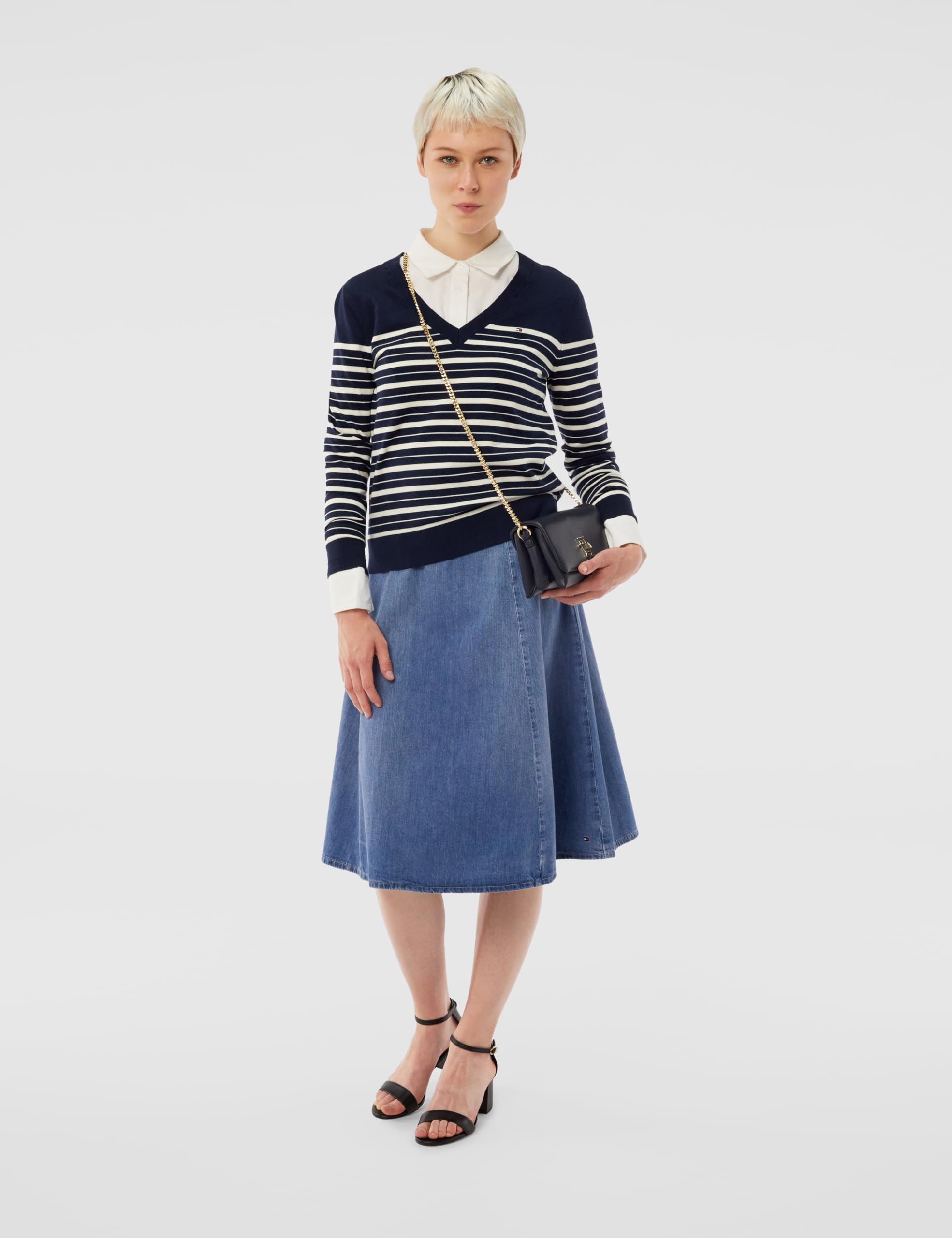 Tommy Hilfiger Damen Jeansrock Midi Flare Uma mit Gürtel